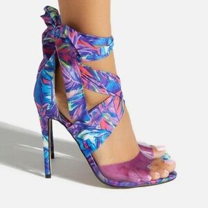Eulala ankle tie Tropical purple stiletto shoes Tropical print fabric tie Size 7